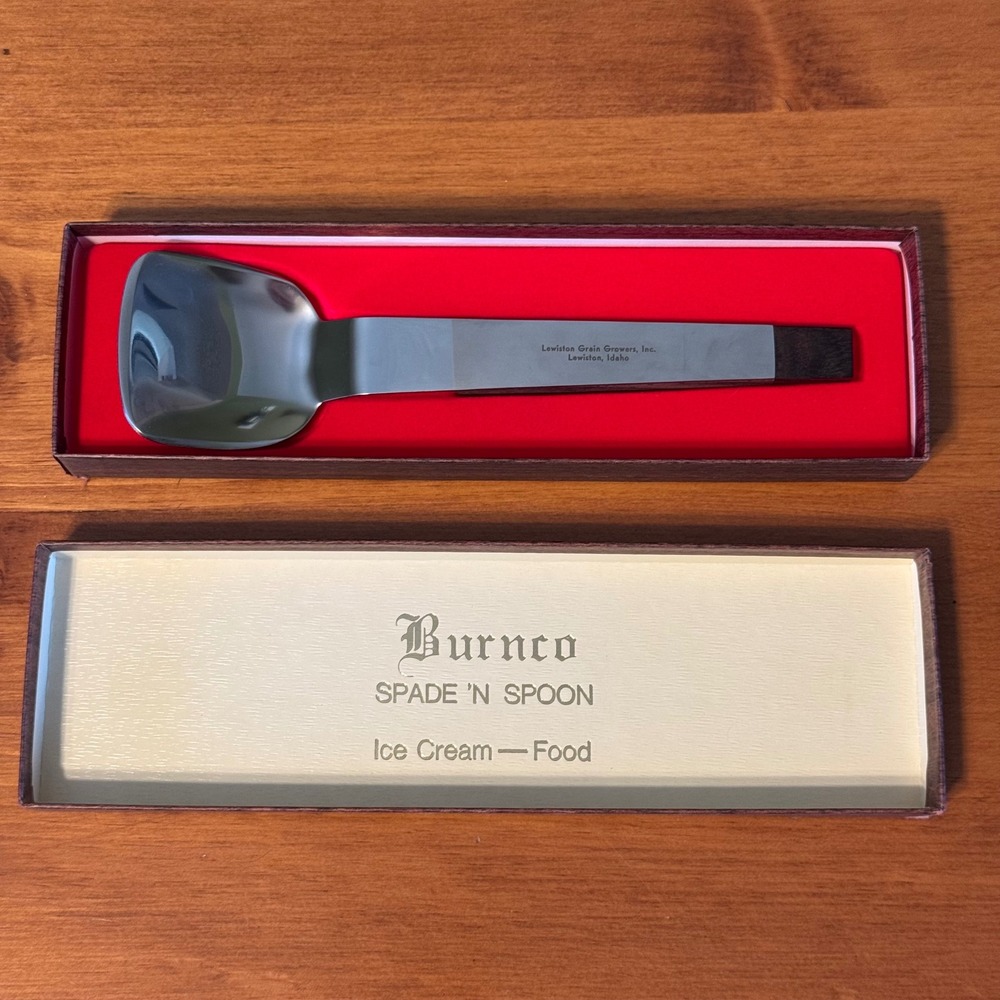 Vintage Burnco Spade N Spoon Ice Cream Server Stainless Wood Handle Idaho Promo